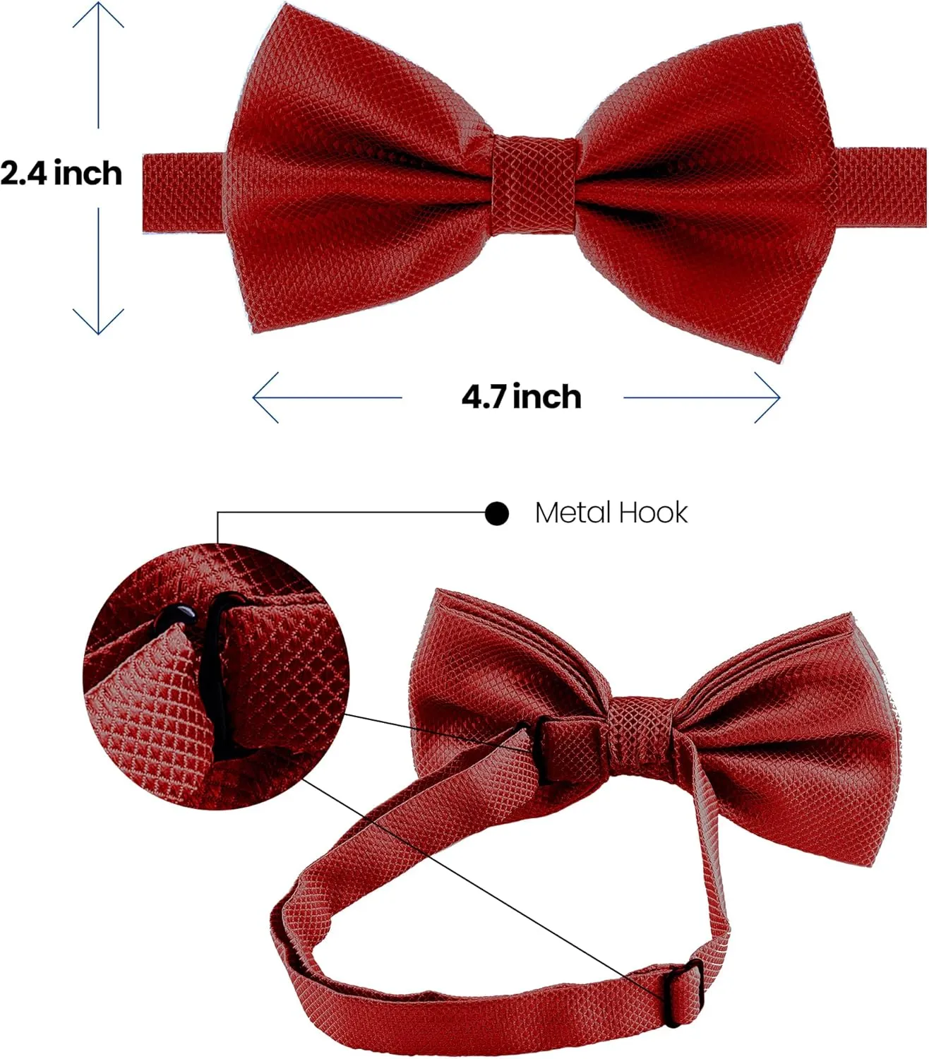 Man of Men Bow Ties for Men Pre-Tied Formal Tuxedo Bowtie - Adjustable Length - Huge Variety Colors Available