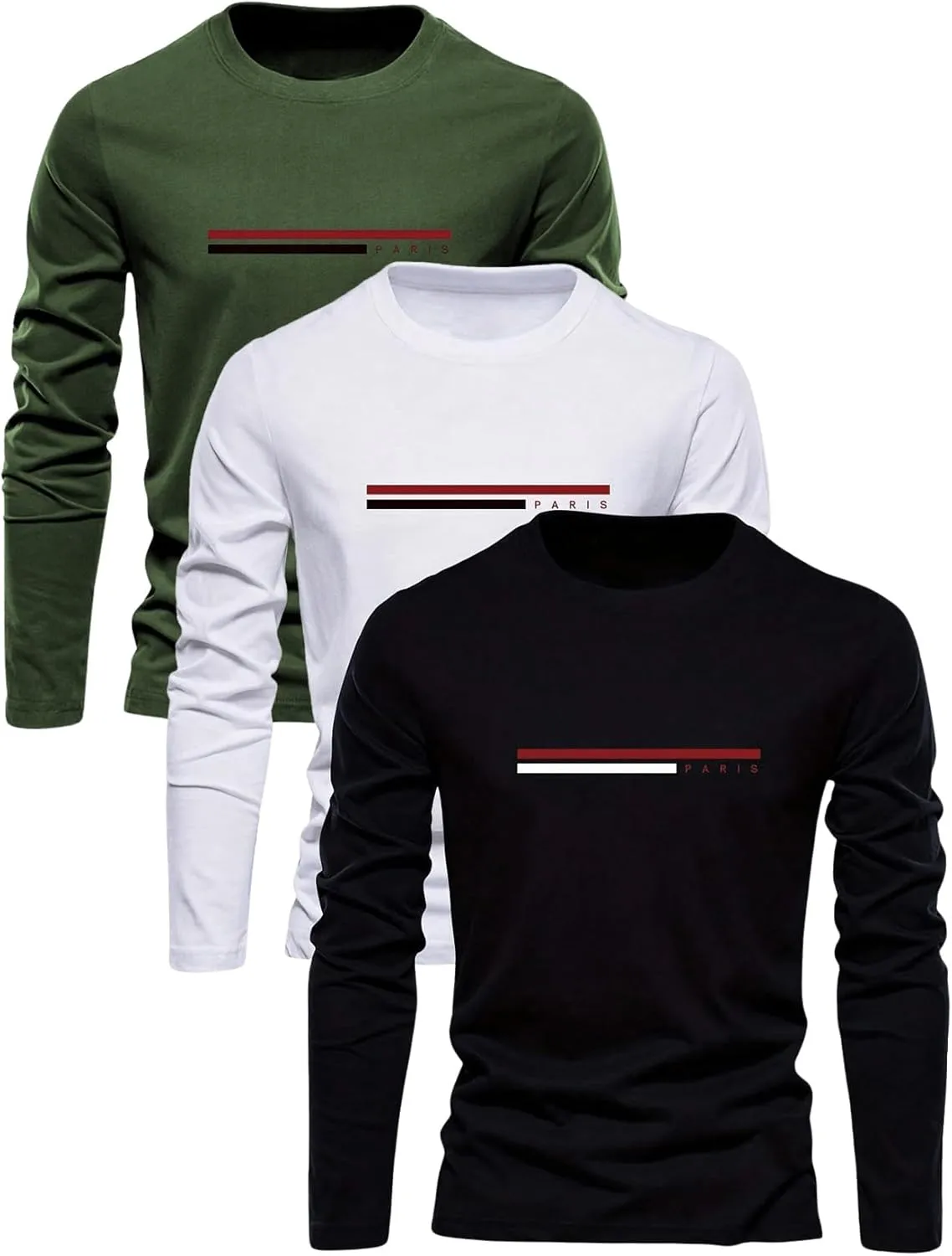 Men's 3 Pack Long Sleeve Shirts Letter Graphic Round Neck Casual T Shirt Top