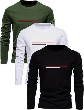 Men's 3 Pack Long Sleeve Shirts Letter Graphic Round Neck Casual T Shirt Top