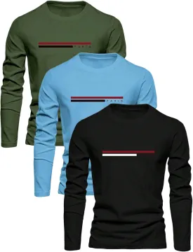Men's 3 Pack Long Sleeve Shirts Letter Graphic Round Neck Casual T Shirt Top