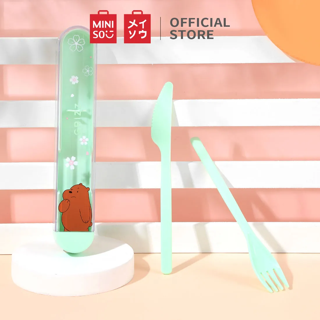 MINISO We Bare Bears Cutlery Set Knife and Fork(Grizzly)