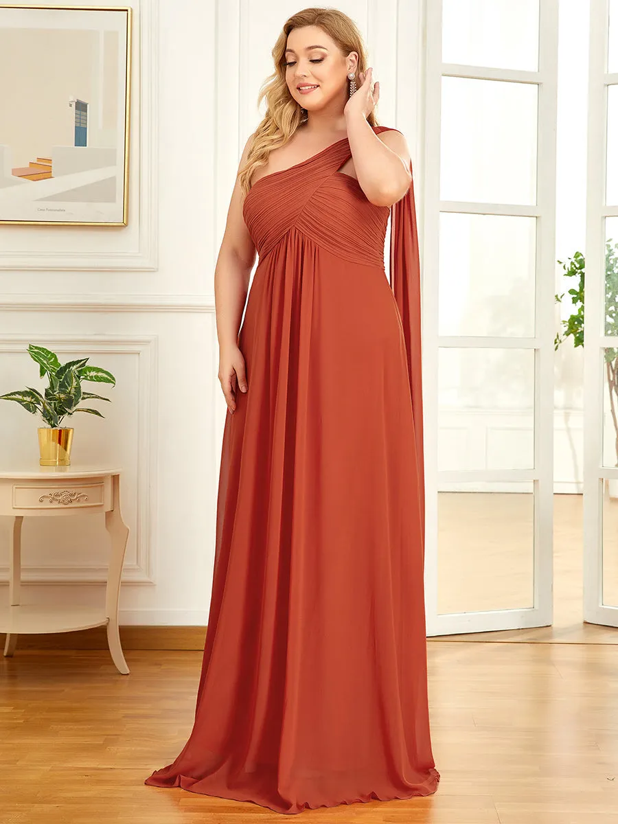 One Shoulder Chiffon Ruffles Plus Size Long Evening Dresses