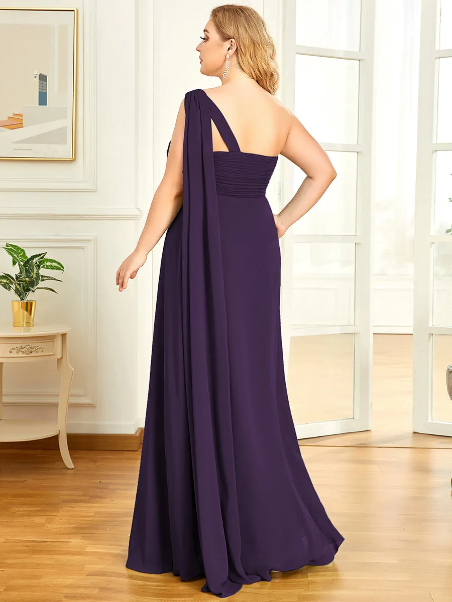 One Shoulder Chiffon Ruffles Plus Size Long Evening Dresses