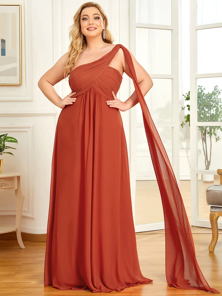 One Shoulder Chiffon Ruffles Plus Size Long Evening Dresses