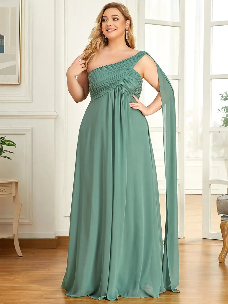 One Shoulder Chiffon Ruffles Plus Size Long Evening Dresses