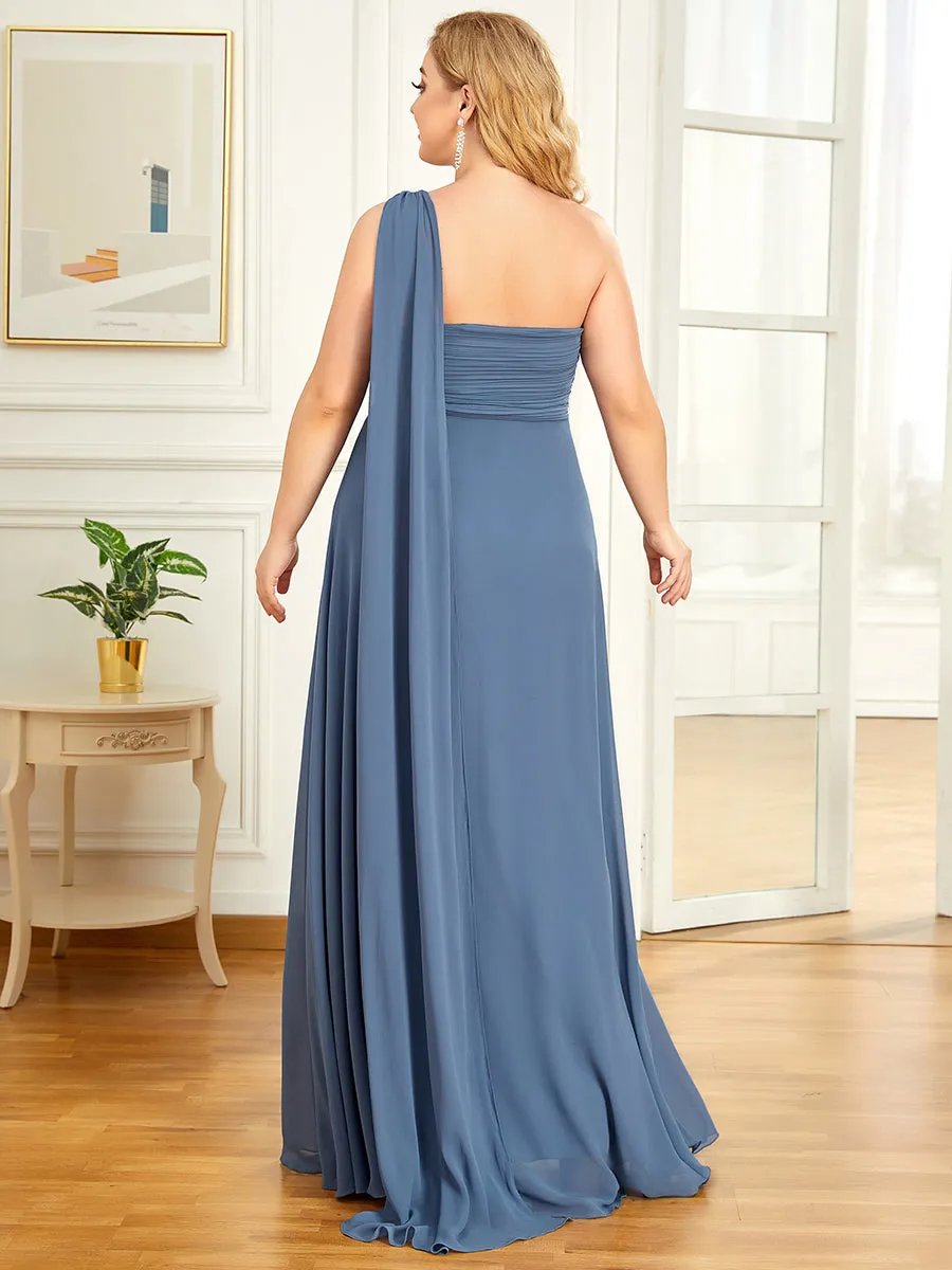 One Shoulder Chiffon Ruffles Plus Size Long Evening Dresses