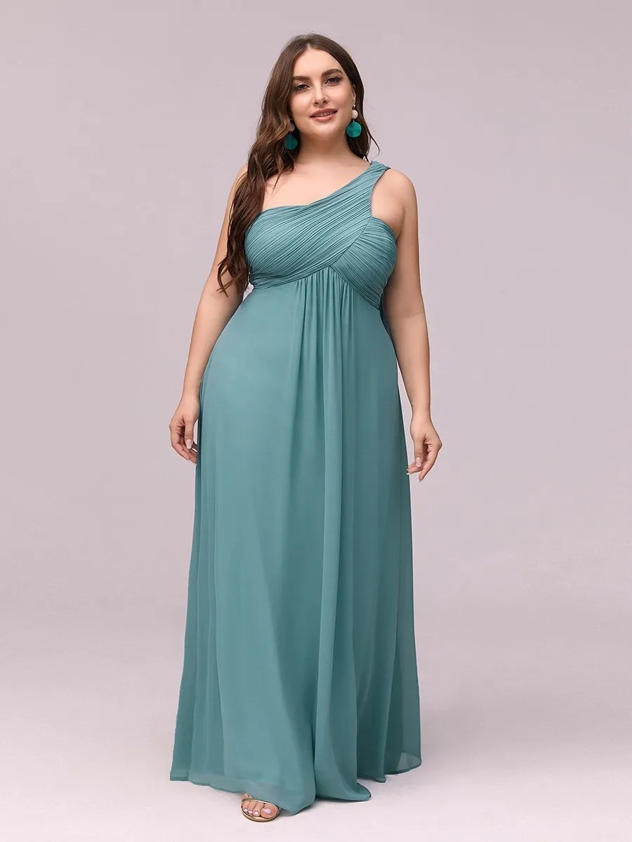 One Shoulder Chiffon Ruffles Plus Size Long Evening Dresses