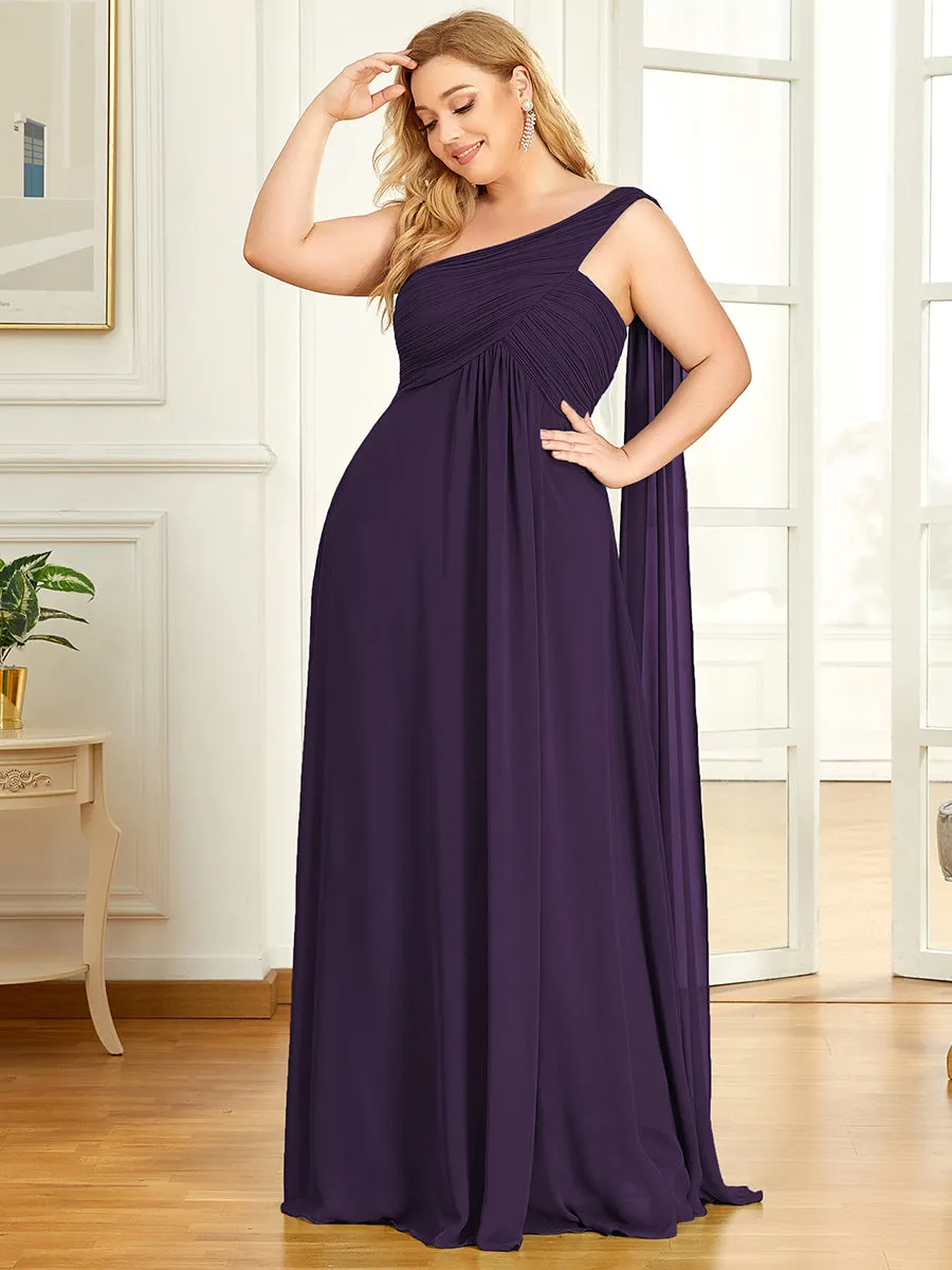 One Shoulder Chiffon Ruffles Plus Size Long Evening Dresses
