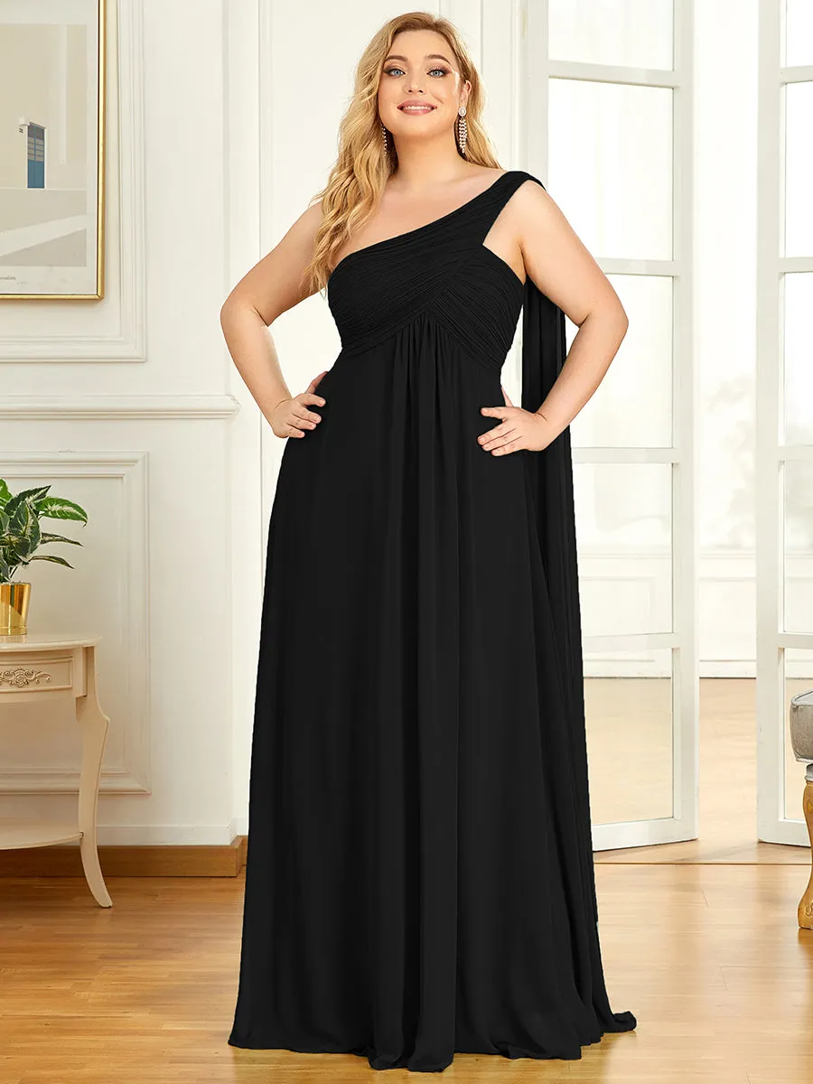 One Shoulder Chiffon Ruffles Plus Size Long Evening Dresses