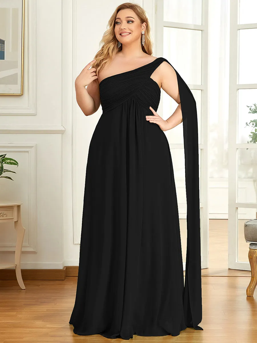 One Shoulder Chiffon Ruffles Plus Size Long Evening Dresses
