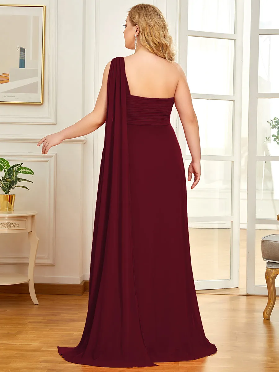 One Shoulder Chiffon Ruffles Plus Size Long Evening Dresses
