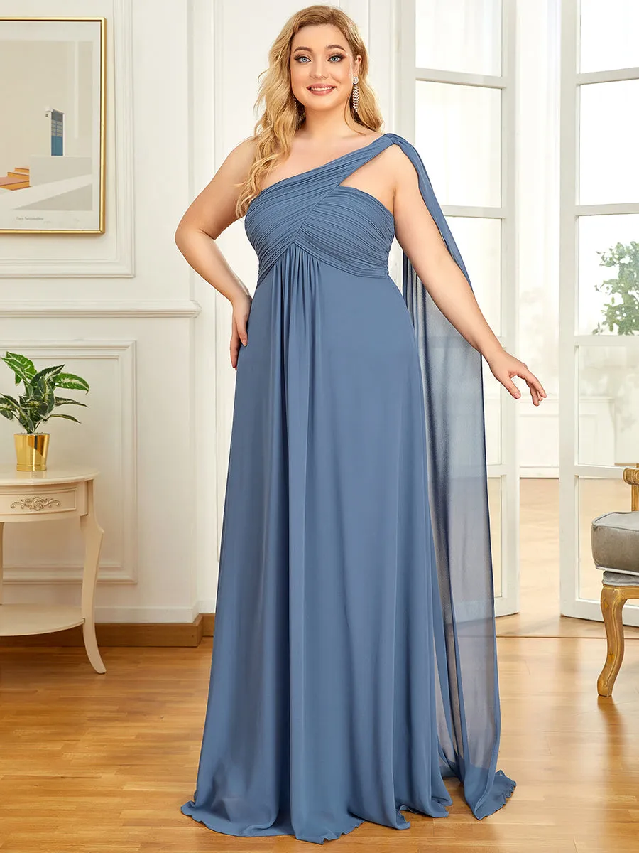 One Shoulder Chiffon Ruffles Plus Size Long Evening Dresses
