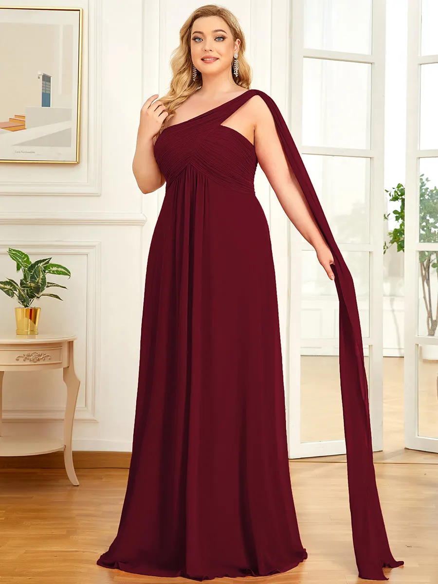 One Shoulder Chiffon Ruffles Plus Size Long Evening Dresses