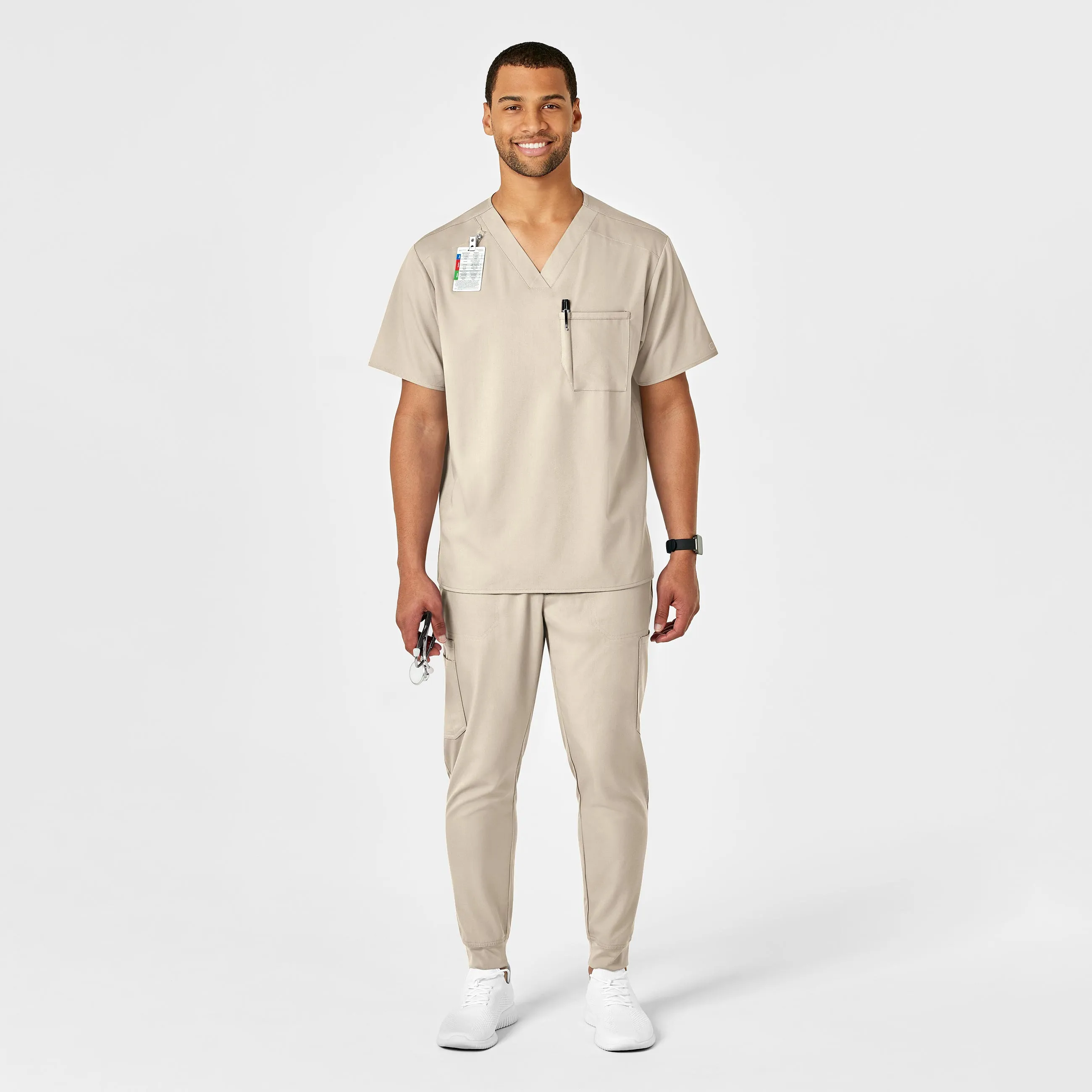 PRO Men's V-Neck Scrub Top - Khaki