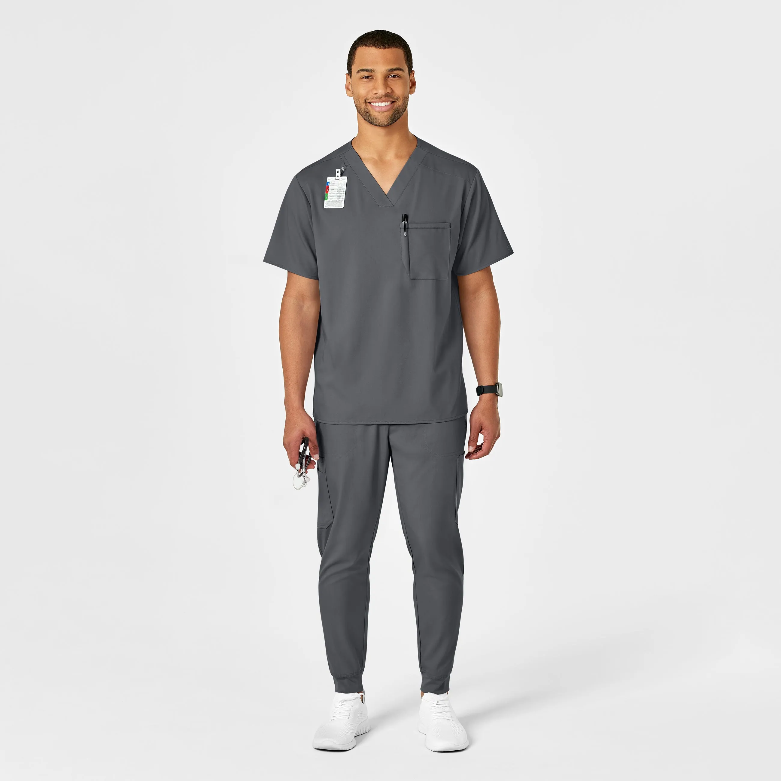 PRO Men's V-Neck Scrub Top - Pewter