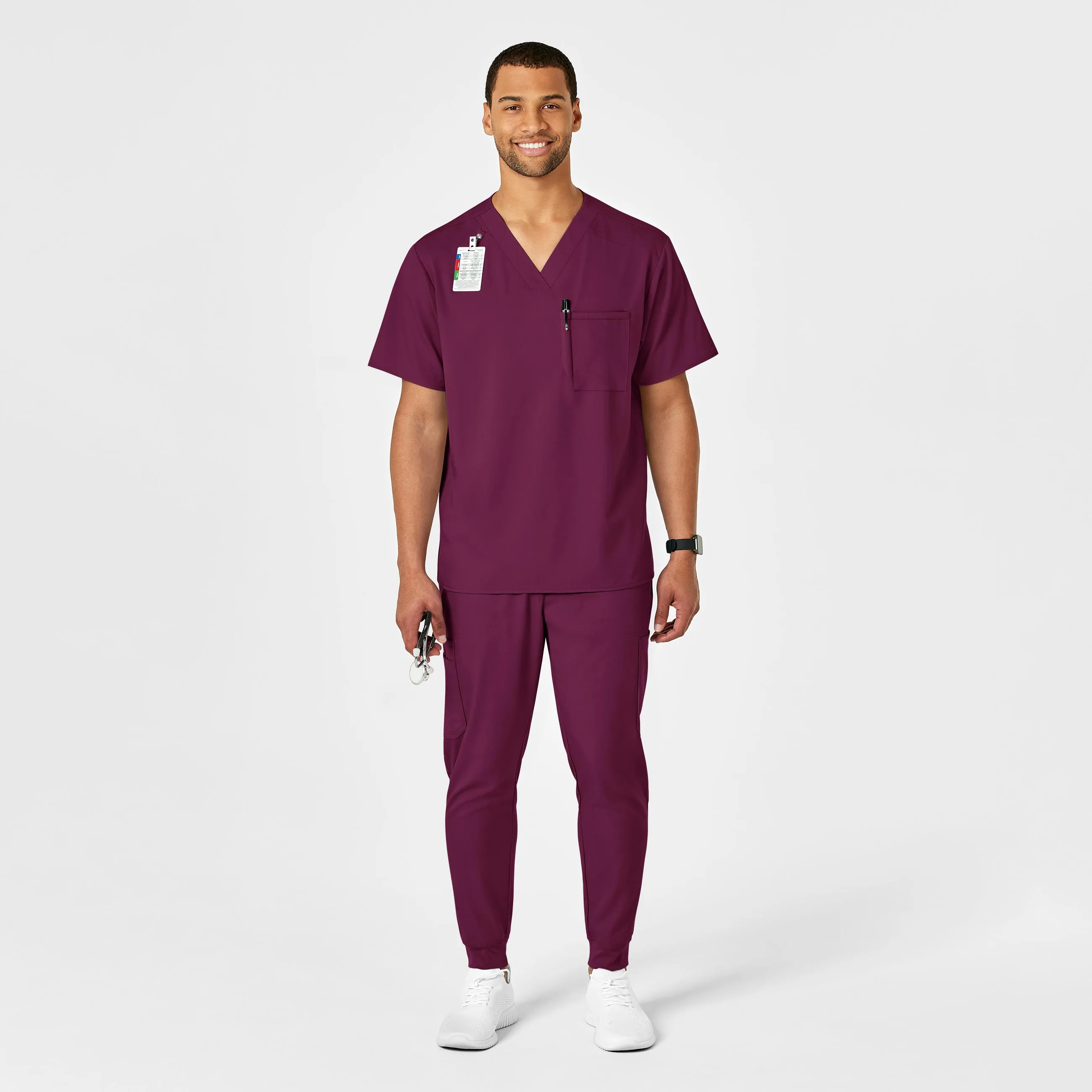PRO Men's V-Neck Scrub Top - Wine