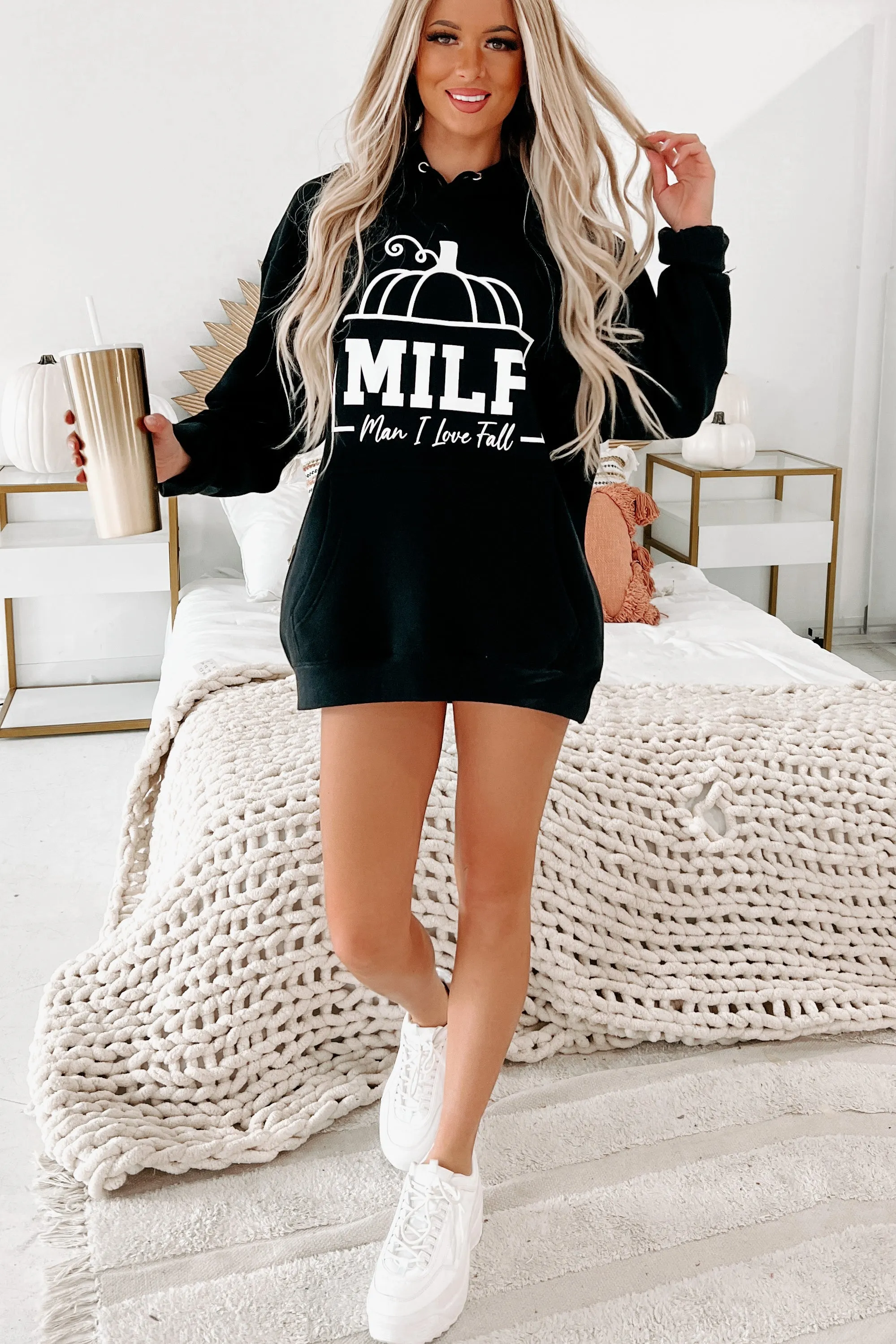 "Man I Love Fall" Graphic Hoodie (Black) - Print On Demand