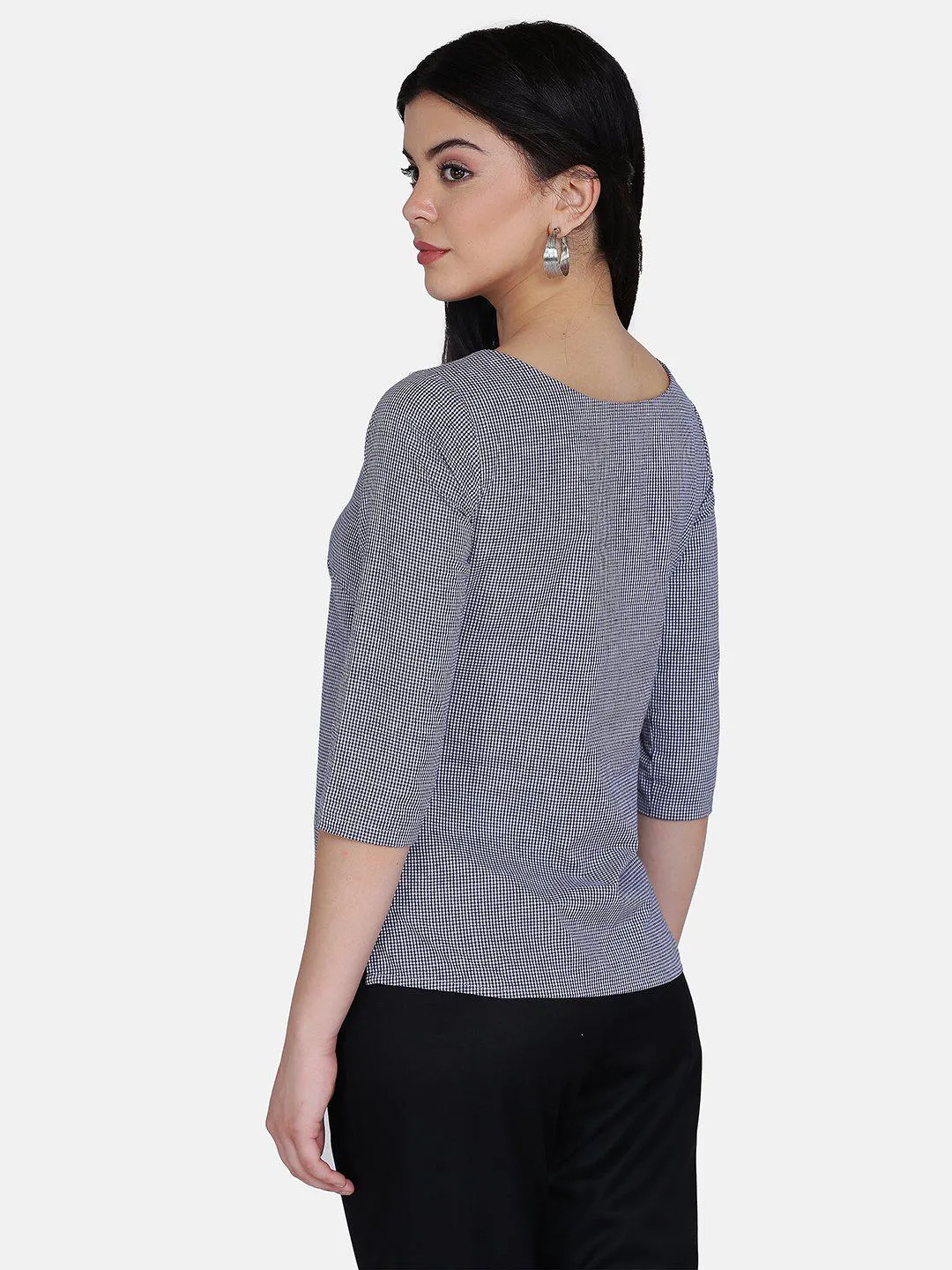 Shepherd's Check Cotton Top - Navy Blue