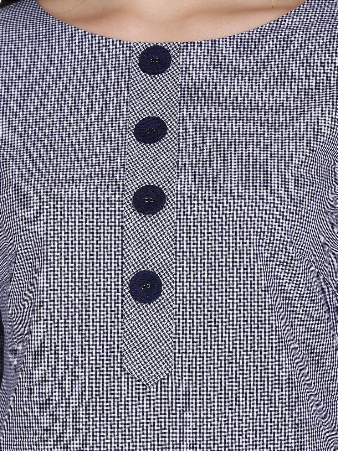Shepherd's Check Cotton Top - Navy Blue