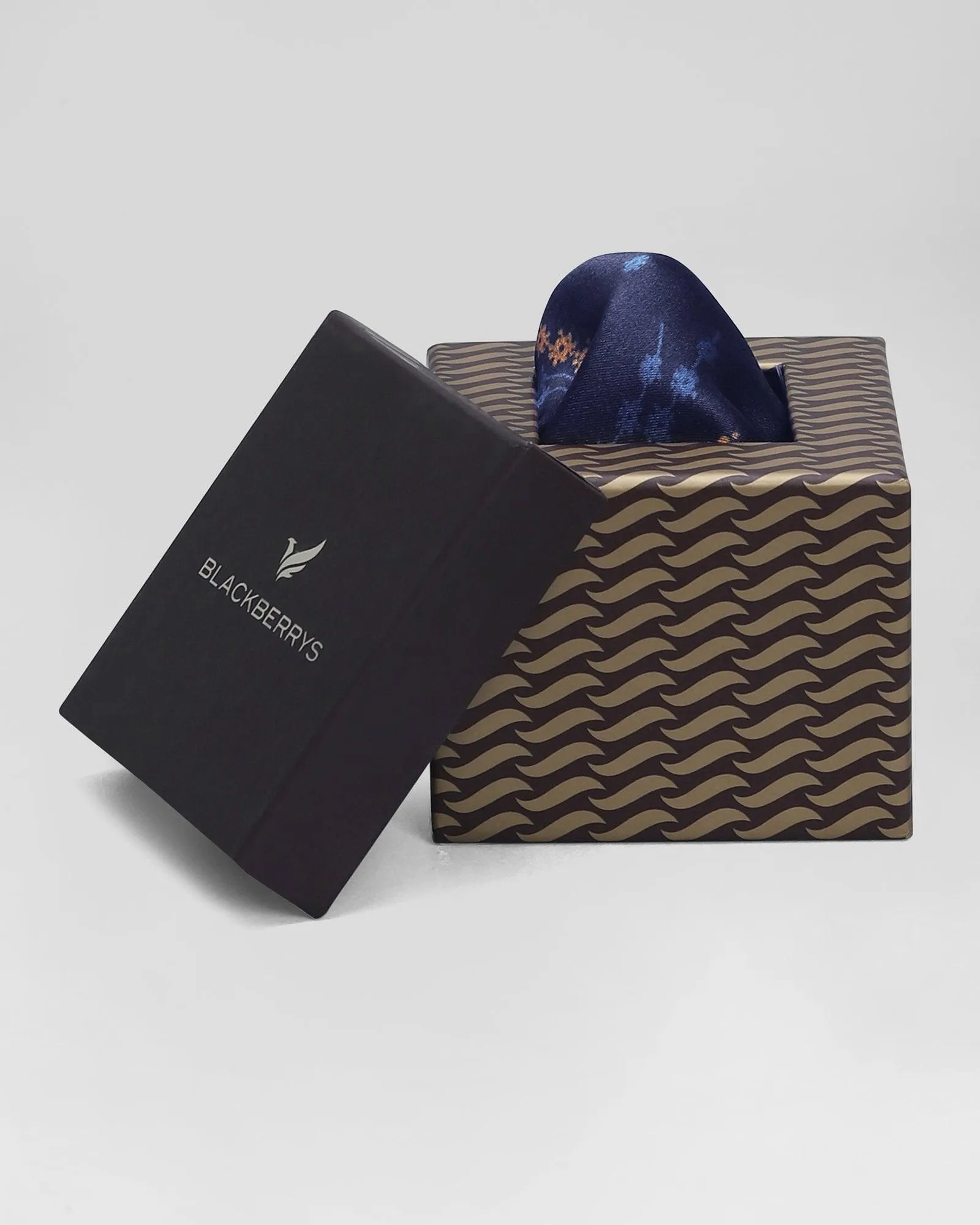Silk Navy Printed Pocket Square - Rosemerry
