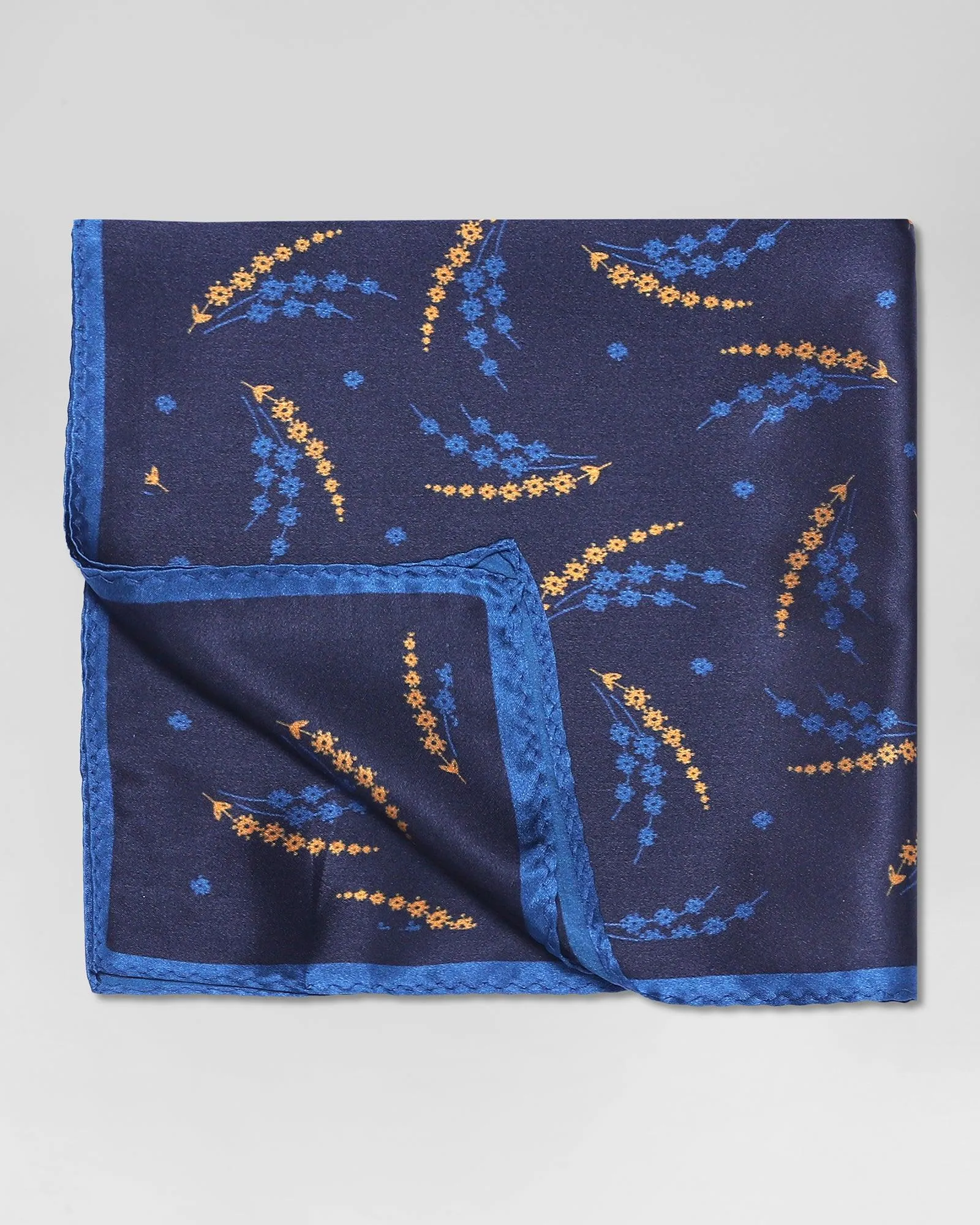 Silk Navy Printed Pocket Square - Rosemerry