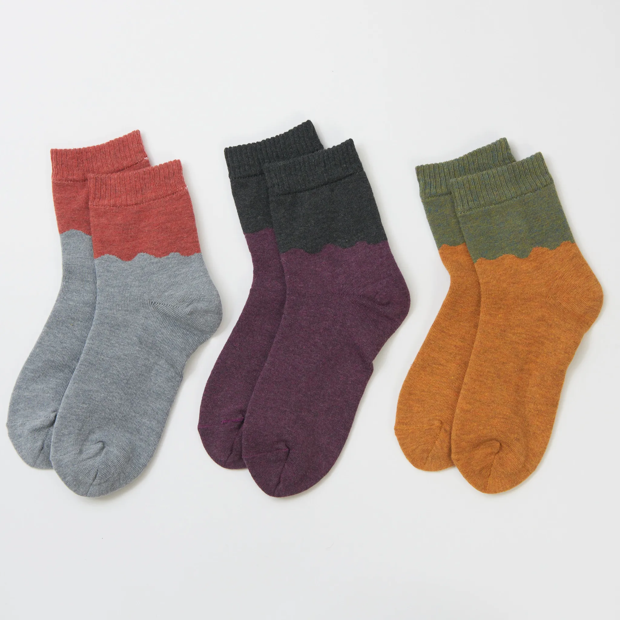Smooth-heel socks double-layer wool blend [Waves] - 665