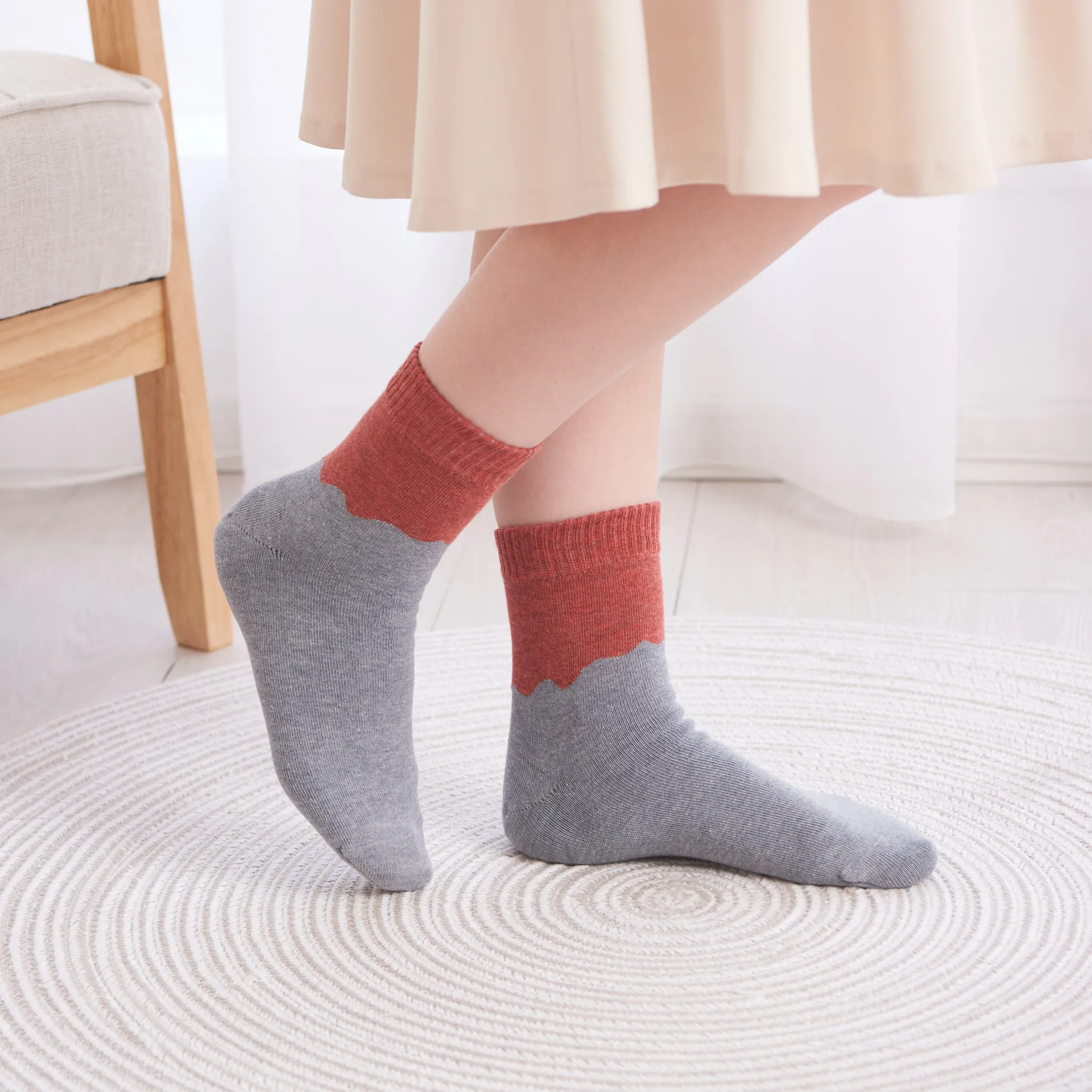Smooth-heel socks double-layer wool blend [Waves] - 665