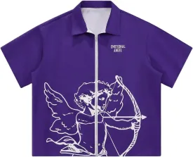 SOLY HUX Men's Summer Zip Up Graphic Tees Short Sleeve Hawaiian Tshirts Lapel Collar Tops