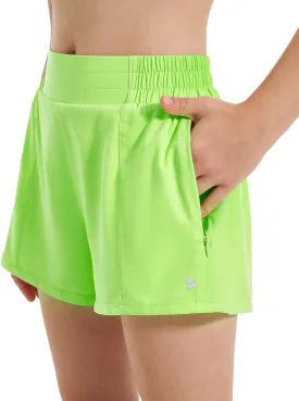 Stelle Girl's Athletic Shorts with Liner Zipper Pockets Elastic Waist Running Shorts Sports Active Shorts for Teen Kids