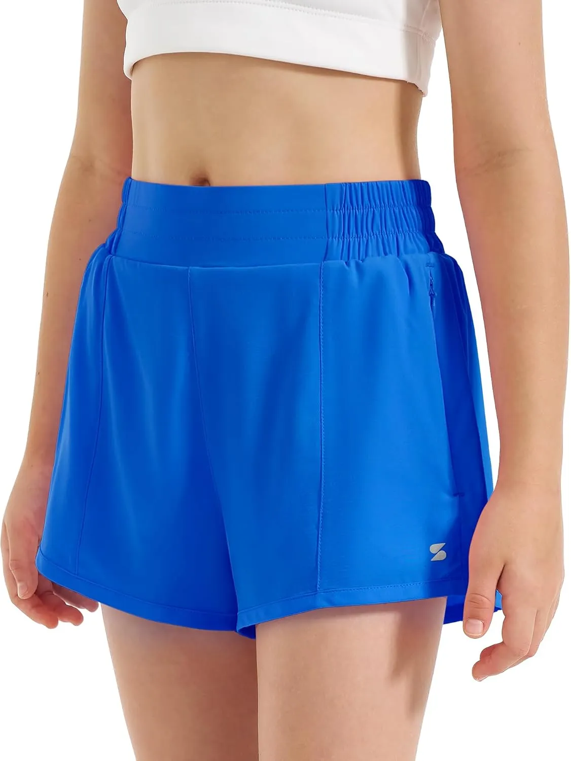 Stelle Girl's Athletic Shorts with Liner Zipper Pockets Elastic Waist Running Shorts Sports Active Shorts for Teen Kids