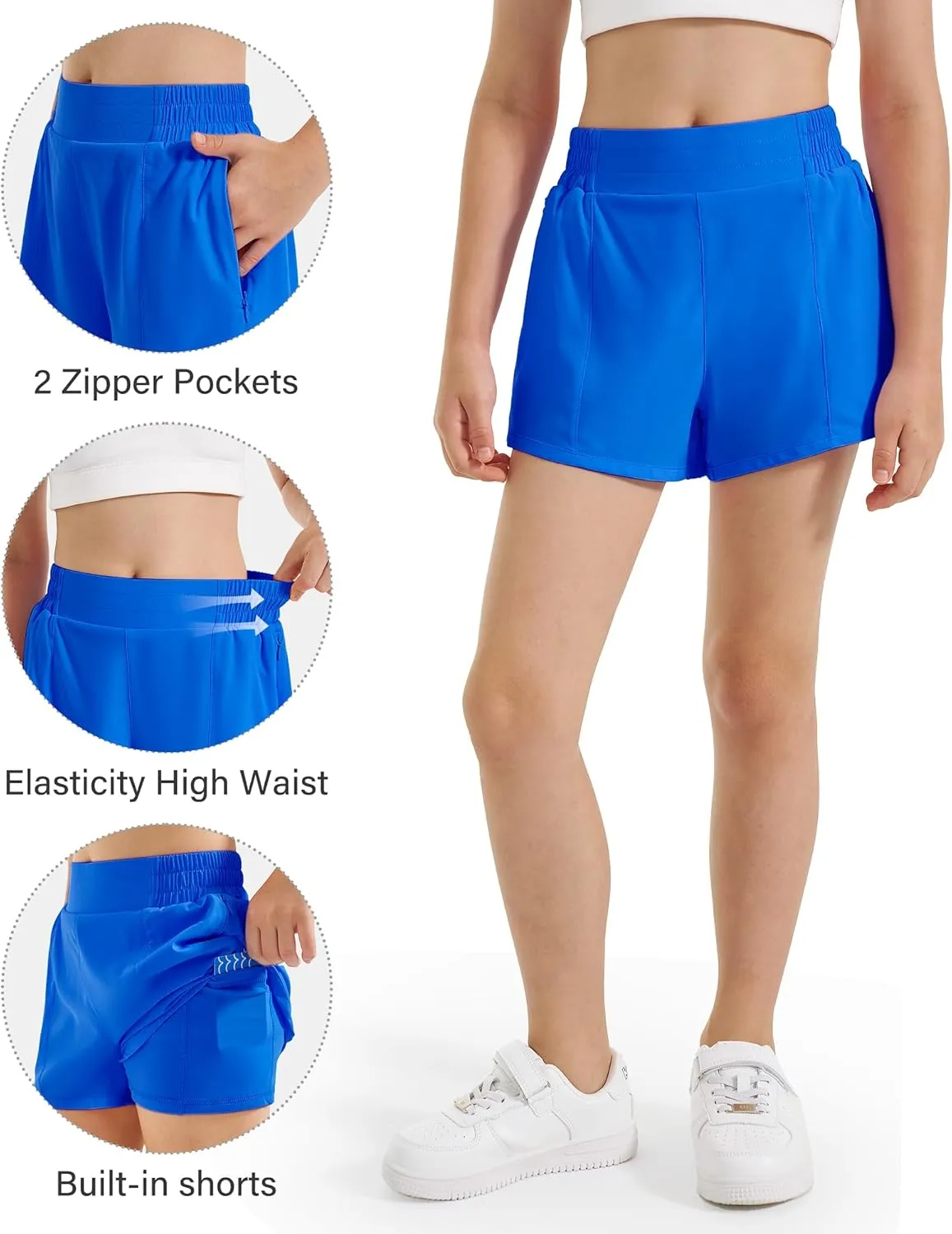 Stelle Girl's Athletic Shorts with Liner Zipper Pockets Elastic Waist Running Shorts Sports Active Shorts for Teen Kids