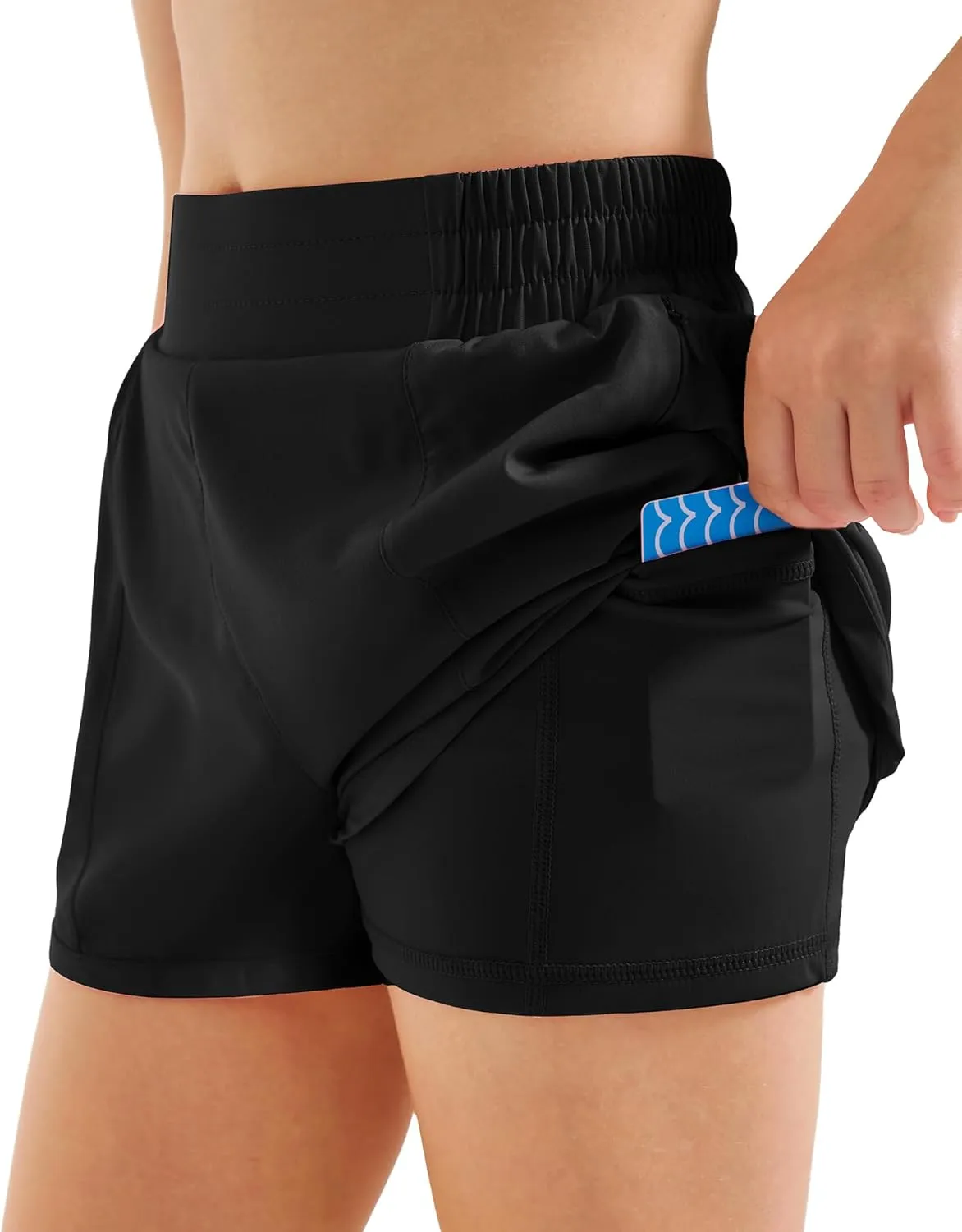Stelle Girl's Athletic Shorts with Liner Zipper Pockets Elastic Waist Running Shorts Sports Active Shorts for Teen Kids