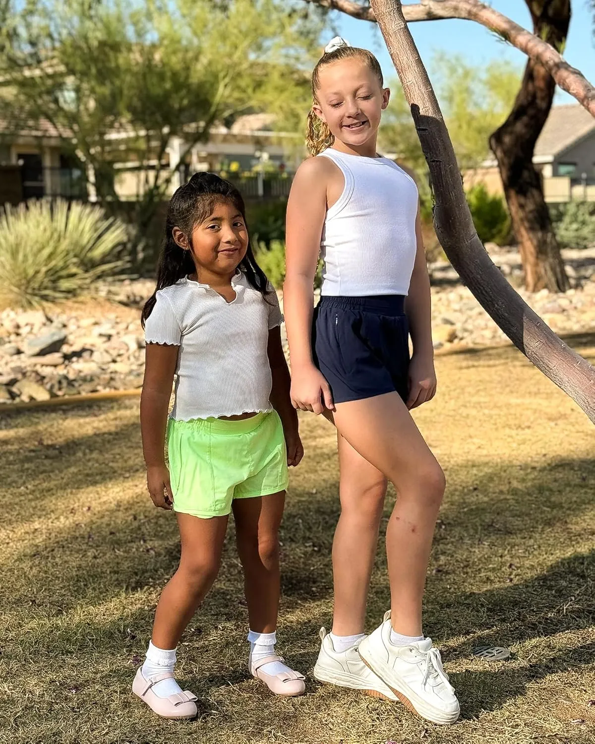 Stelle Girl's Athletic Shorts with Liner Zipper Pockets Elastic Waist Running Shorts Sports Active Shorts for Teen Kids