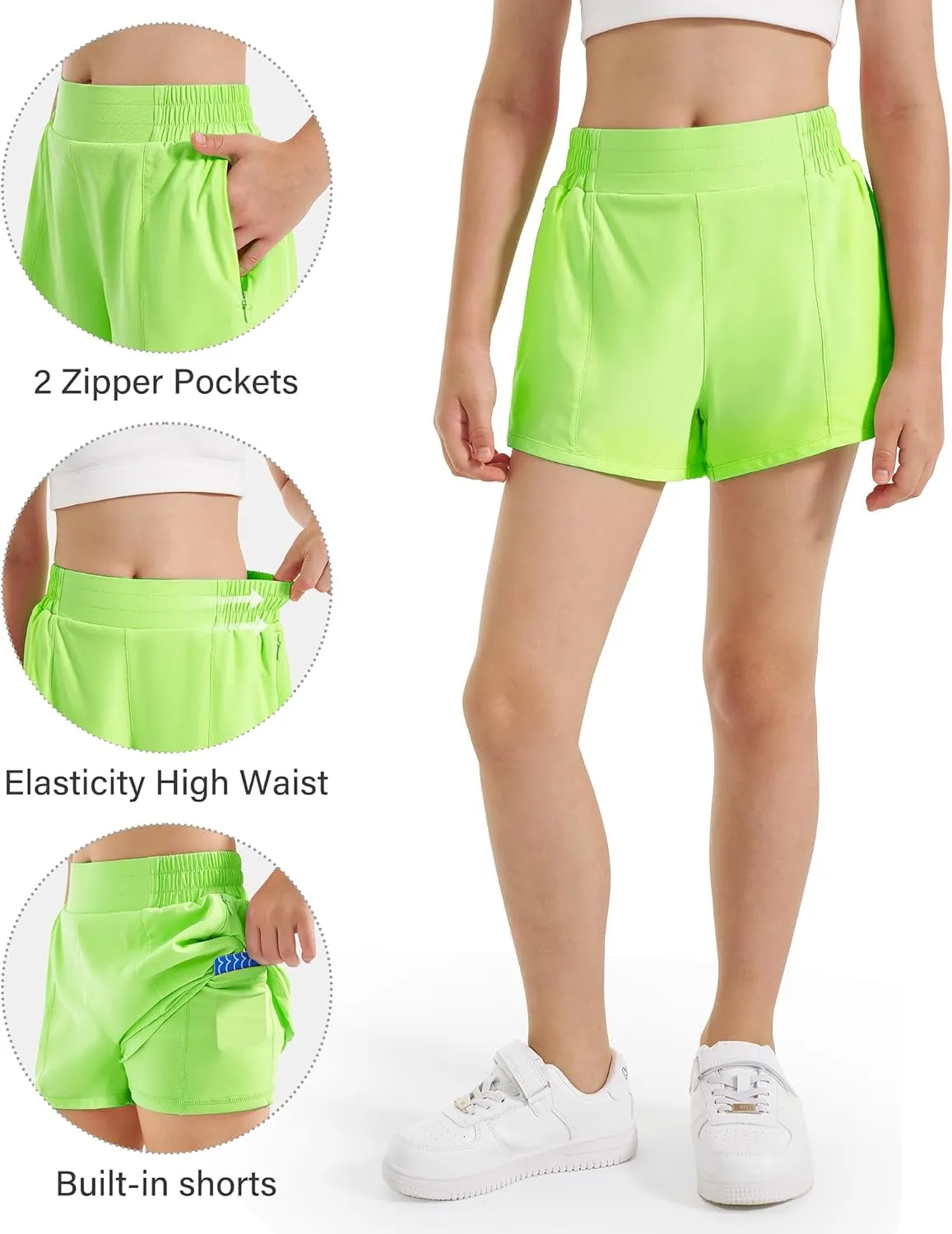 Stelle Girl's Athletic Shorts with Liner Zipper Pockets Elastic Waist Running Shorts Sports Active Shorts for Teen Kids
