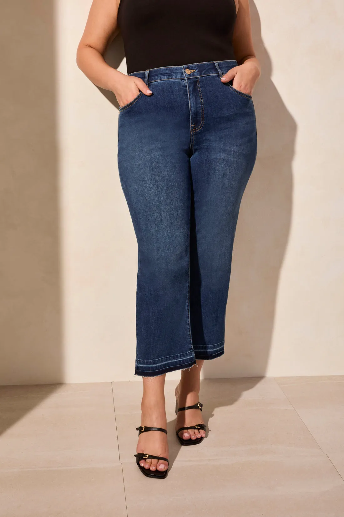 Tribal Ladies Stormy Blue Size Inclusive Sophia Curvy Micro Flare Crop Jeans