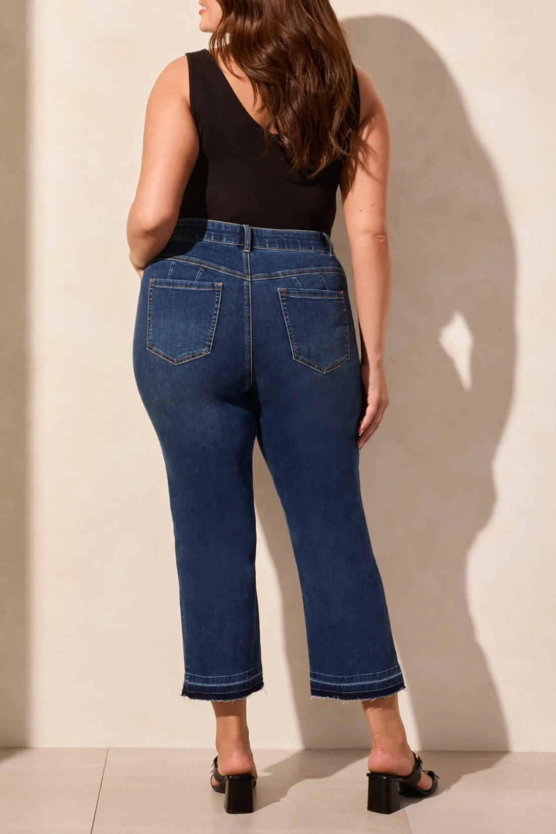 Tribal Ladies Stormy Blue Size Inclusive Sophia Curvy Micro Flare Crop Jeans