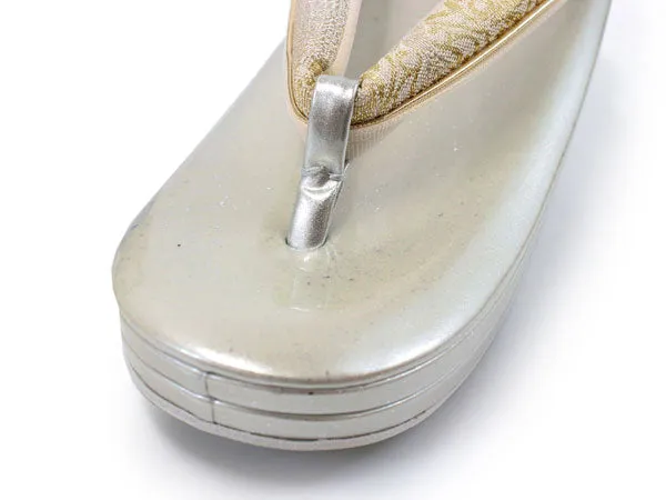 Women's Japanese kimono zori sandals and silk bag set for TEA ceremony【Gold, silver】