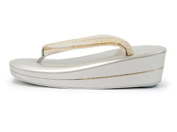 Women's Japanese kimono zori sandals and silk bag set for TEA ceremony【Gold, silver】