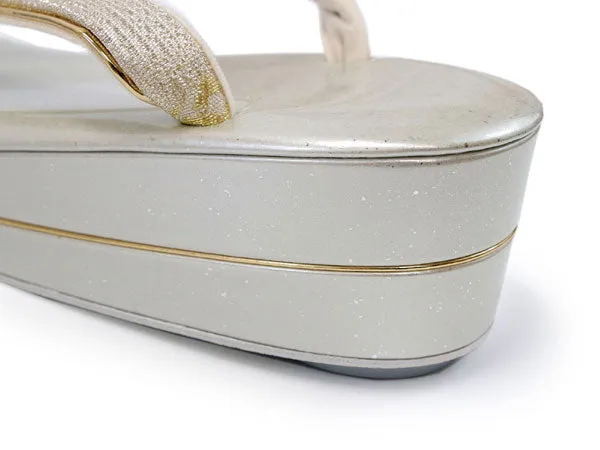 Women's Japanese kimono zori sandals and silk bag set for TEA ceremony【Gold, silver】