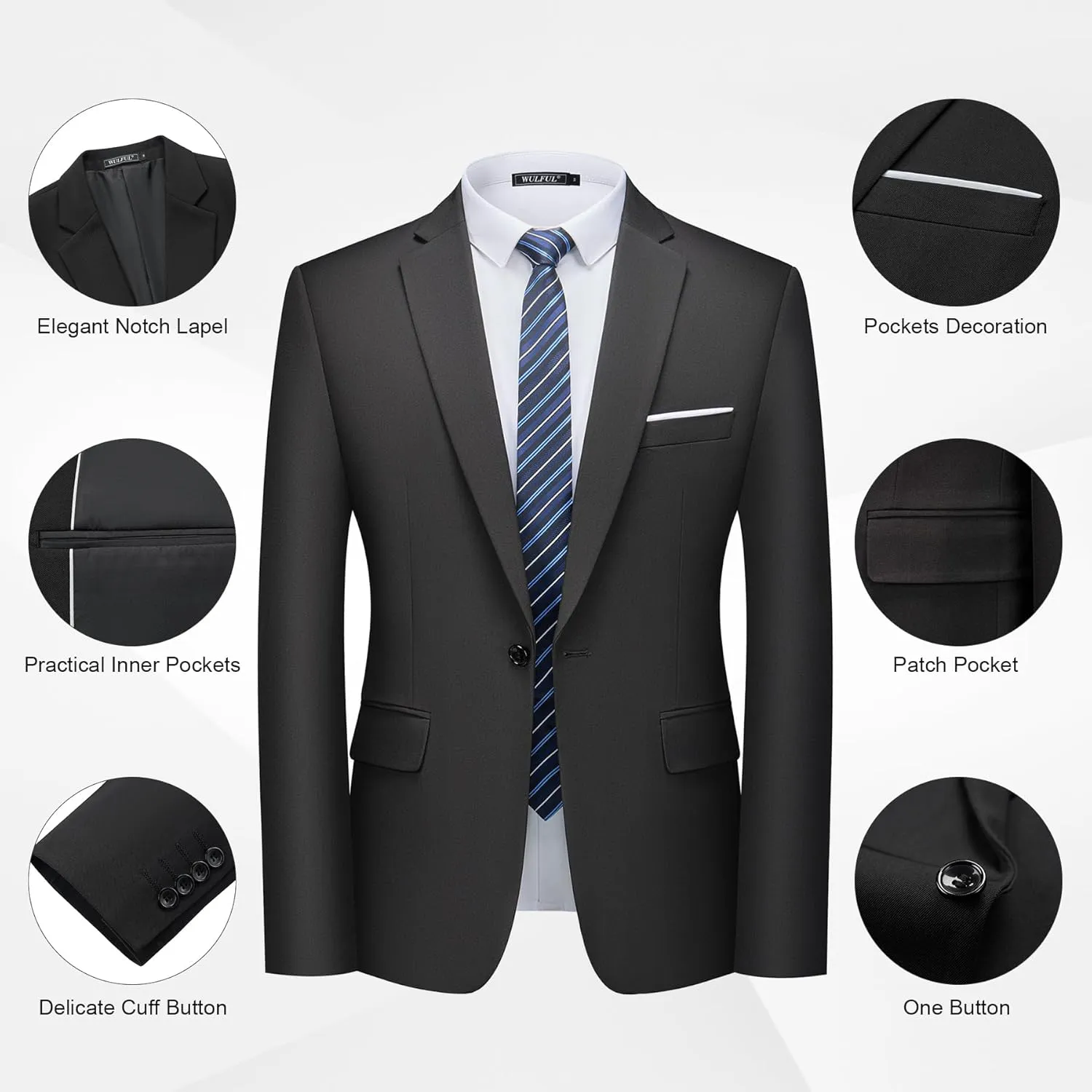 WULFUL Men's 2 Piece Slim Fit Suit Set One Button Blazer Jacket Pants Tuxedo Set for Party, Wedding and Business
