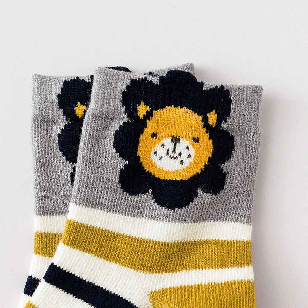 ZFSOCK Cute Lion Design Children's Crew Socks for Boys, 5 Pairs