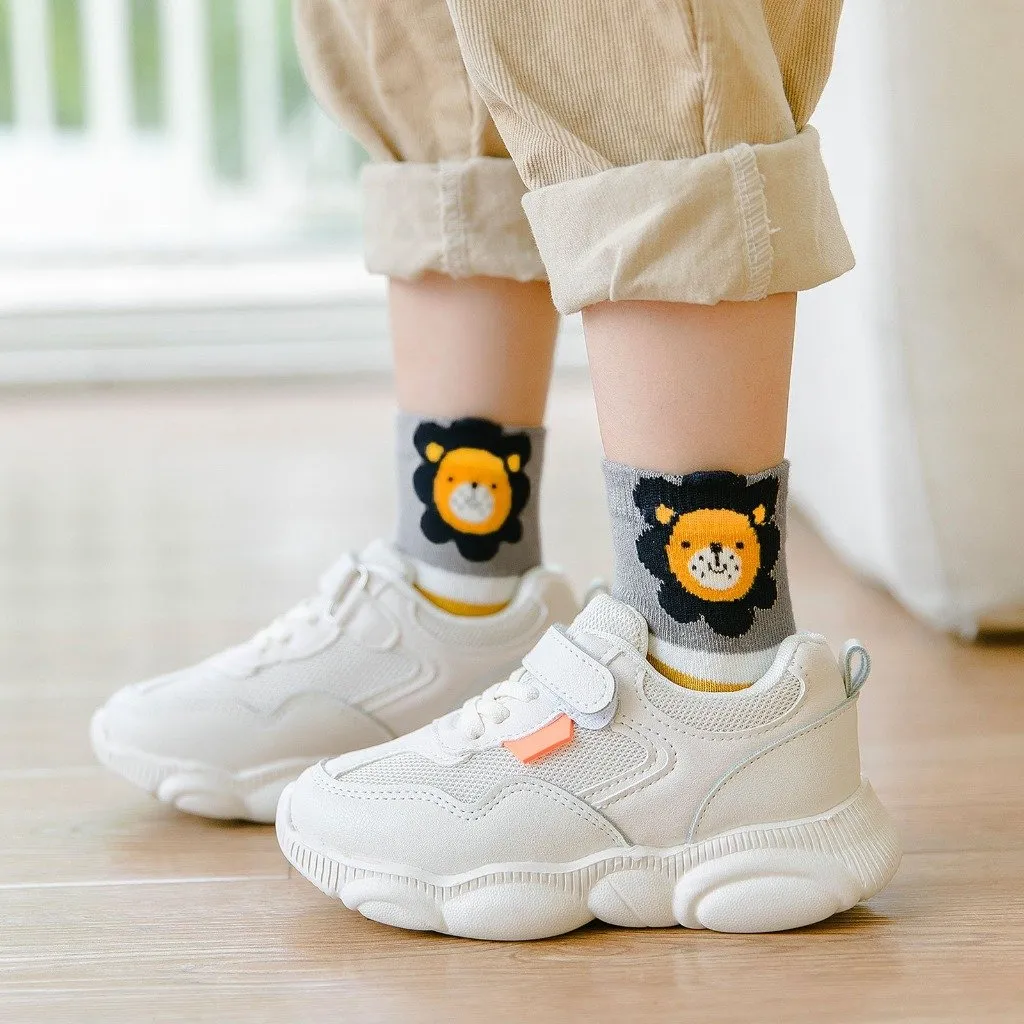 ZFSOCK Cute Lion Design Children's Crew Socks for Boys, 5 Pairs