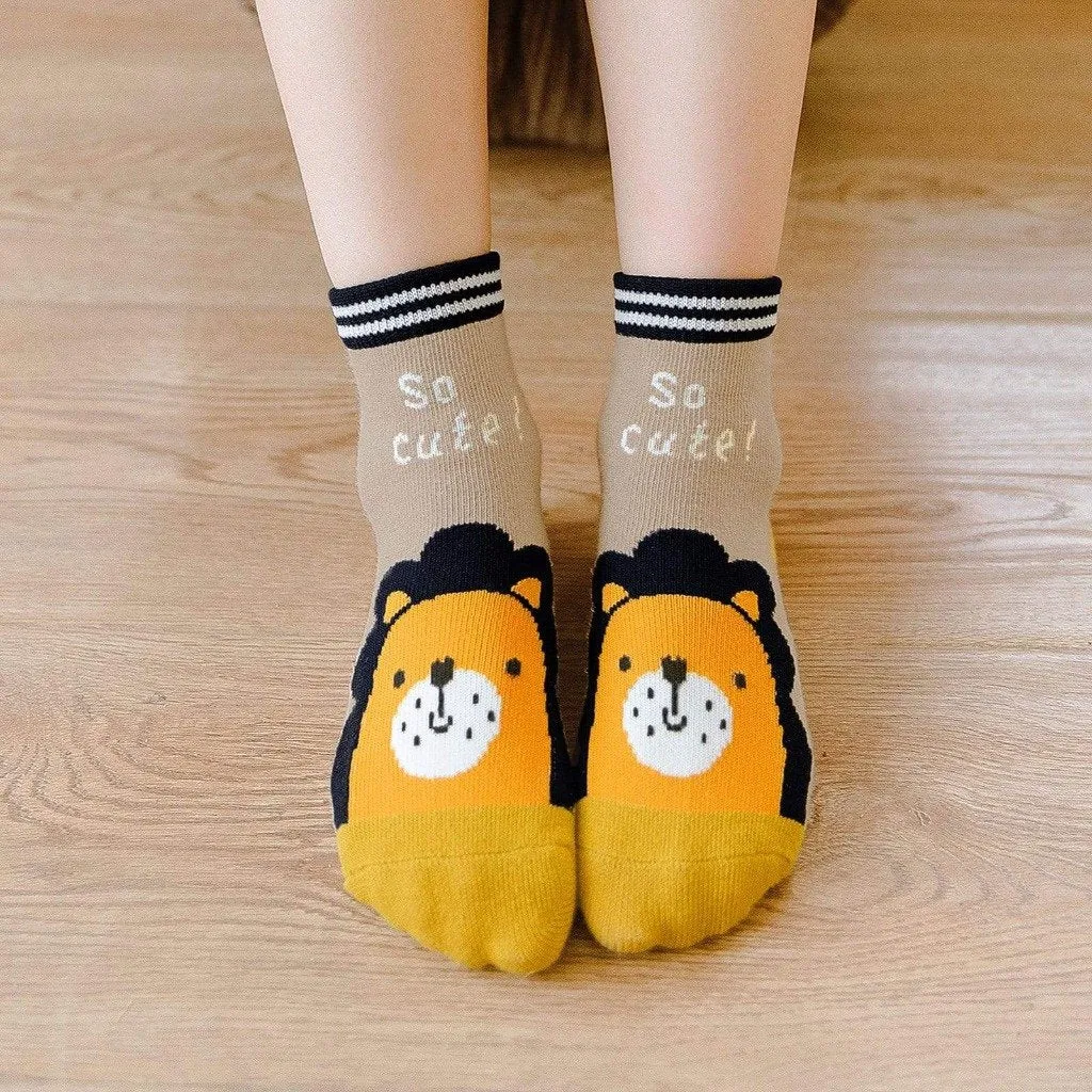ZFSOCK Cute Lion Design Children's Crew Socks for Boys, 5 Pairs